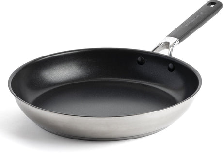 Kitchenaid Edelstahl-Bratpfanne 28 cm – PFA-freie Antihaftbeschichtung – Induktions-Bratpfanne – Keramikpfanne – ofenfest bis 160 °C – Kaltgriffe – Silber
