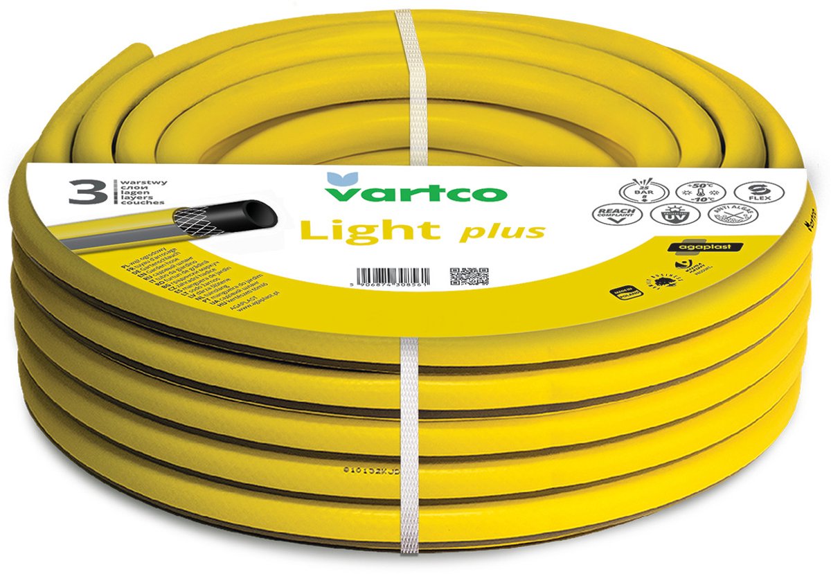 Vartco - 3-lagiger Gartenschlauch 1 2 50m | Flexibler Schlauch aus Polyester-Kreuzgeflecht, UV-beständig, 25 bar