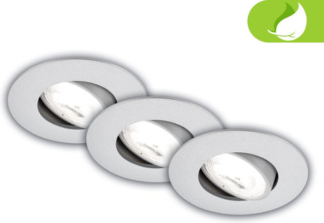 Briloner Kulana A – 3er-Set Einbaustrahler – ultraeffizient – EEK A – 50.000 Stunden Licht – schwenkbar – 9 x 2,4 cm – Chrom
