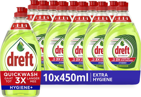Dreft Quickwash Extra Hygiene Flüssig-Geschirrspülmittel – 10 x 450 ml