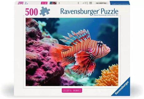 Markenloses Ravensburger-Puzzle, bunte Tiere, roter Feuerfisch, 500 Teile.