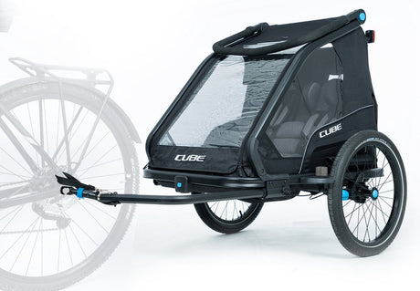Cube Double Cmpt Trailer – Kinderanhänger für zwei Personen – Fahrradanhänger und Kinderbuggy in einem – Kinderanhänger resistent gegen alle Wetterbedingungen – mit 70l Gepäckraum – Schwarz