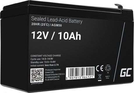 Green Cell 12V 10Ah 10000mAh VRLA AGM-Batterie