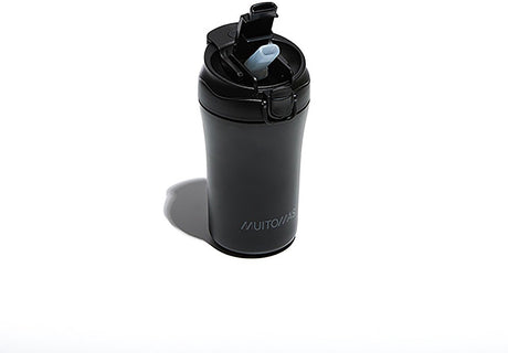 Muitomas Thermoflasche – doppelt isolierter Liner – 350 ml – Verschlussverschluss – 12 Stunden heiße oder 24 Stunden kalte Getränke – schwarz
