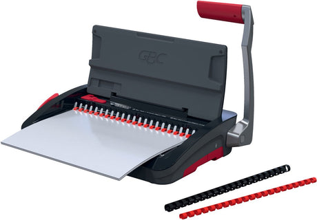 Gbc combbind® cb12 manuelles Bindegerät – Binderücken aus Kunststoff – 195 Blatt – Schwarz Rot