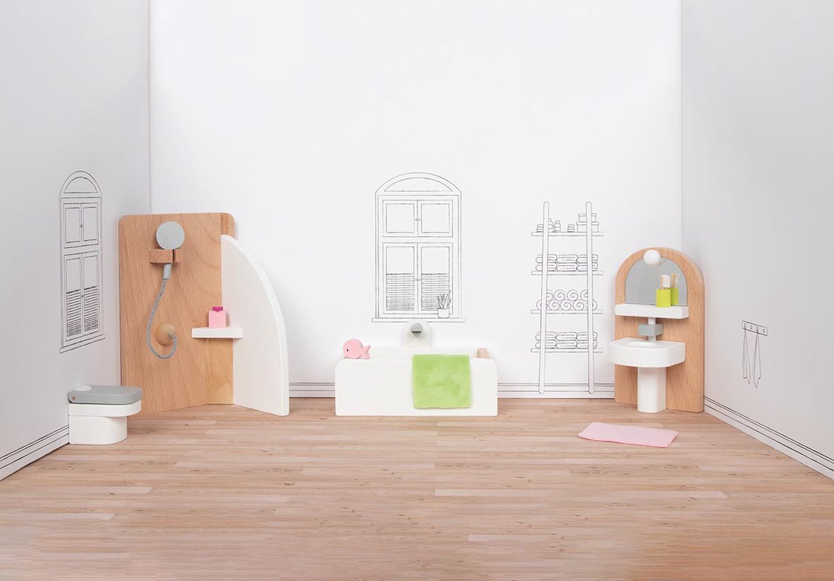 Goki Wooden Puppet Furniture Badezimmer, 10dlg.