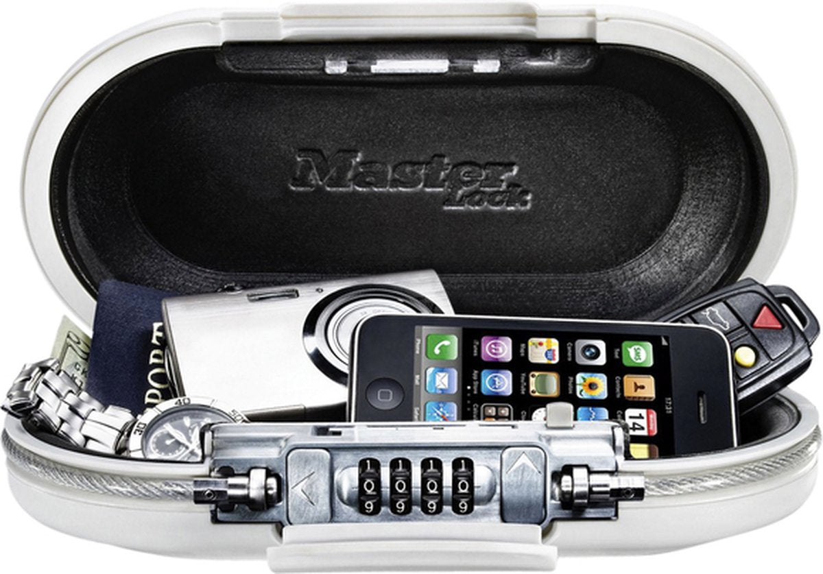 Masterlock tragbarer Safe 5900eurdwht – mit 4-stelligem Zahlenschloss – inkl. Ankerkabel – m