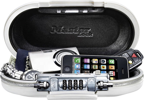 Masterlock tragbarer Safe 5900eurdwht – mit 4-stelligem Zahlenschloss – inkl. Ankerkabel – m