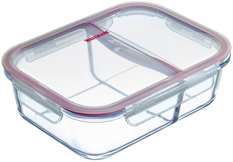 Westmark Glas-Lebensmittelbehälter, Fassungsvermögen: 980 ml, mit 2 separaten Fächern, mikrowellen- und ofenfest, Glas-Silikon-Kunststoff, transparent rot, 234622e1