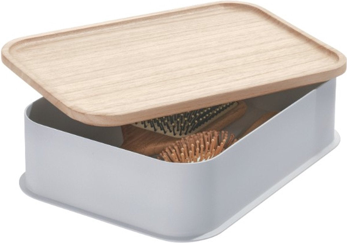 Idesign – mittelgroße Aufbewahrungsbox mit Deckel – recycelter Kunststoff – grau