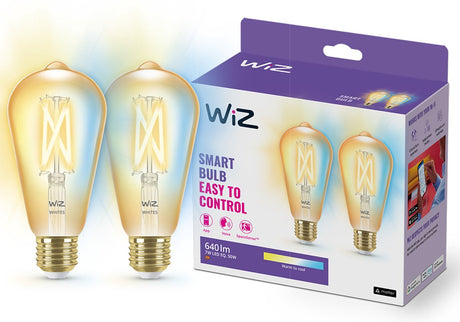 Wiz-Filamentlampe Edison – 2er-Pack – warmes bis kaltweißes Licht – intelligente LED-Beleuchtung – E27-Fassung – 50 W – Gold – WLAN