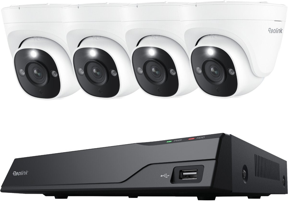 Reolink 4K UHD POE Sicherheitskamerasystem NVS8-8MD4 – 8-Kanal NVR mit integrierter 2 TB Festplatte – 4 Stück 4K 8MP POE kabelgebundene Dome-Kameras mit Personen- und Fahrzeugerkennung – 30 m gestochen scharfe Nachtsicht – Aufzeichnung rund um die Uhr