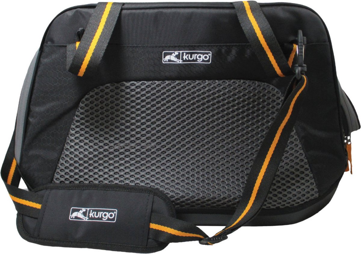 Kurgo Explorer Transportbox – Autozubehör für Hunde – 51 x 25 x 29 cm, schwarz, orange, geeignet für Hunde bis 9 kg l