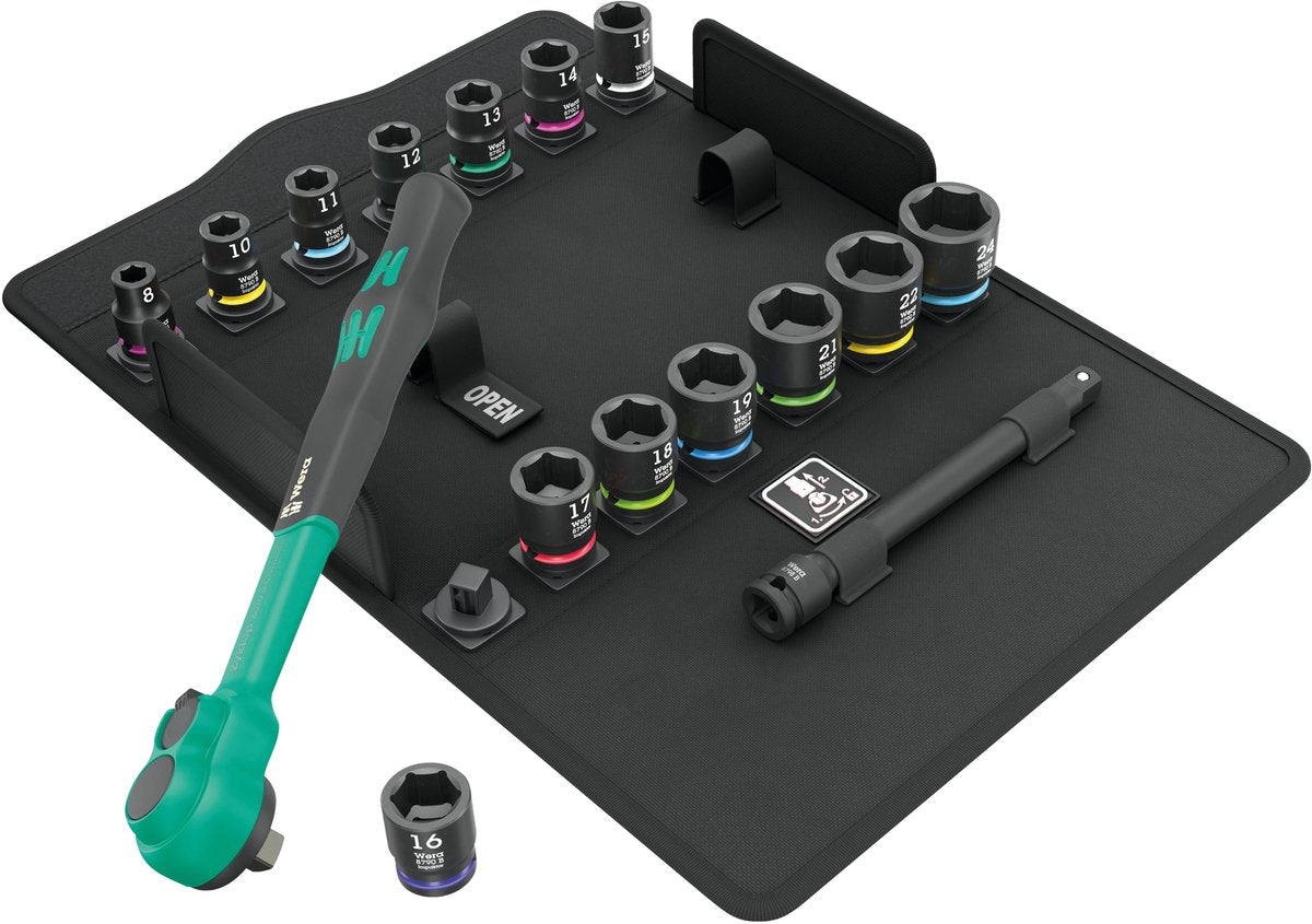 Wera 8100 sb 12 zyklop Comfort Ratschensatz, Schaltklinke, 3 8 Antrieb, metrisch, 16-teilig – 05005530001