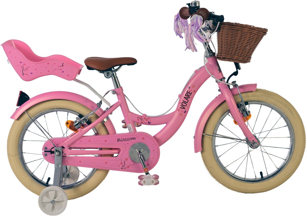 Volare Blossom Kinderfahrrad – Mädchen – 16 Zoll – Pink – zwei Handbremsen
