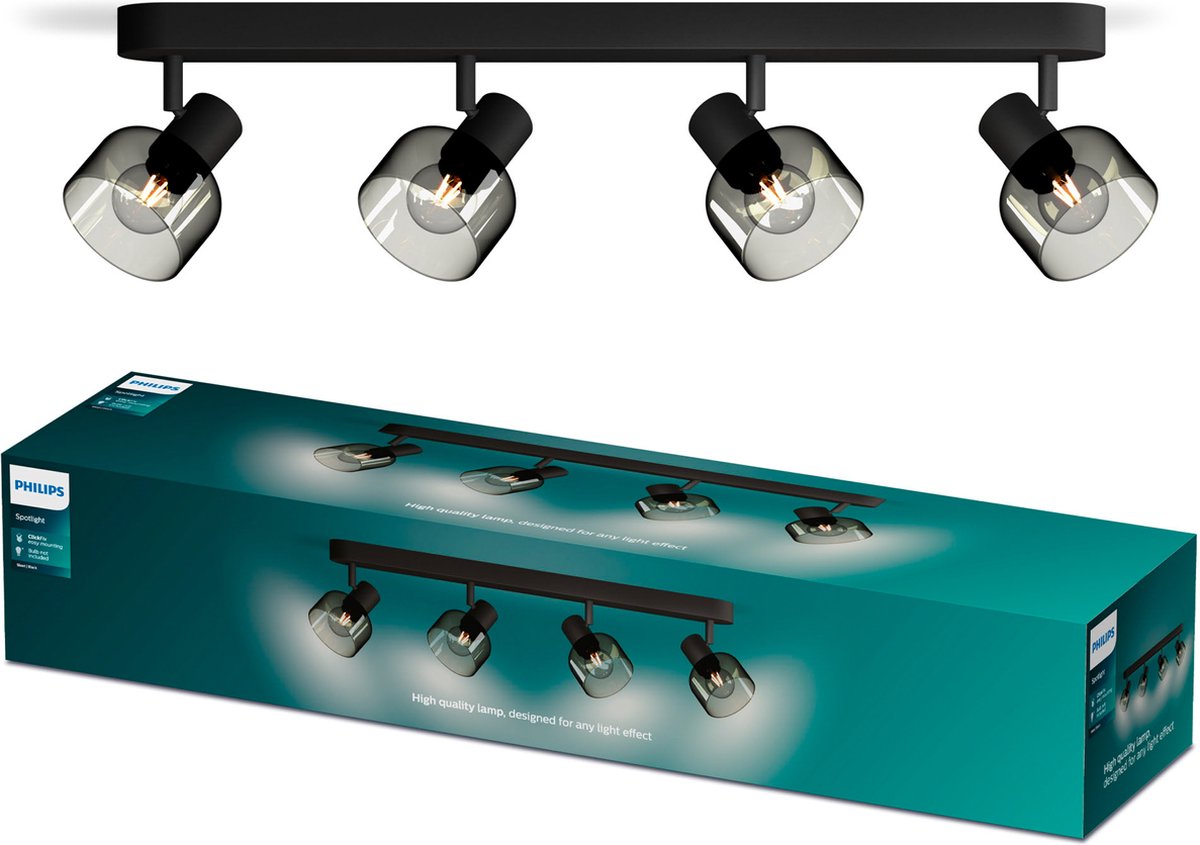 Philips led philips sleet spot - plafondspot met vier lichtpunten - met gerookt glas - kleine fitting e14