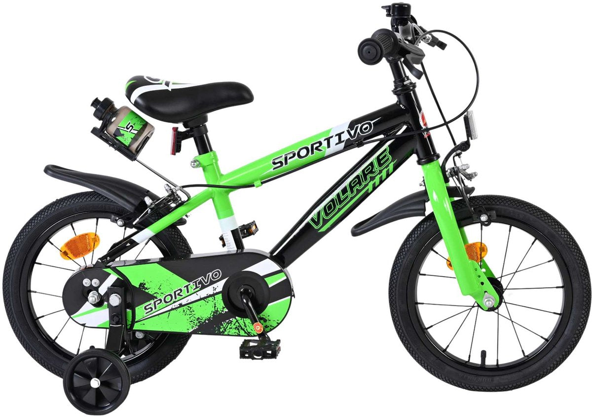 Volare Sportivo Kinderfahrrad - Jungen - 14 Zoll - Grün Schwarz - Zwei Handbremsen