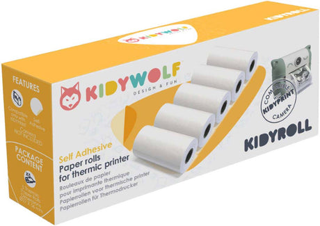 Kidywolf Kidyroll selbstklebende Aufkleber aus Thermopapier für Kidyprint K-Print – 5 Rollen, 300 Drucke, kompatibel mit Kinder-Sofortbildkameras