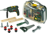 Klein Toys Bosch Mini 16-teiliger Spielzeug-Werkzeugkasten – Bohrer, Hammer, Säge, Maulschlüssel und Werkzeugzubehör – inkl. Licht- und Soundeffekte - grün