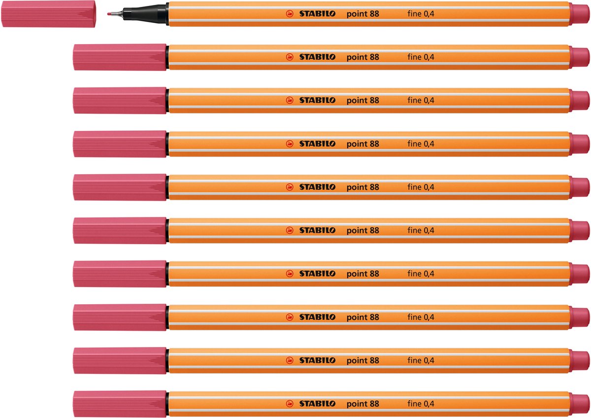 Stabilo point 88 - premium fineliner - fine 0,4 mm – aardbei rood – doos 10 stuks