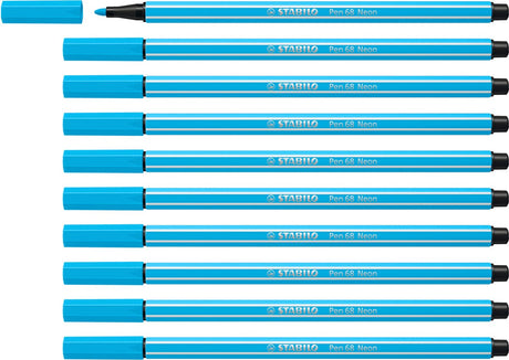 Stabilo pen 68 - premium viltstift - neon blauw - doos 10 stuks