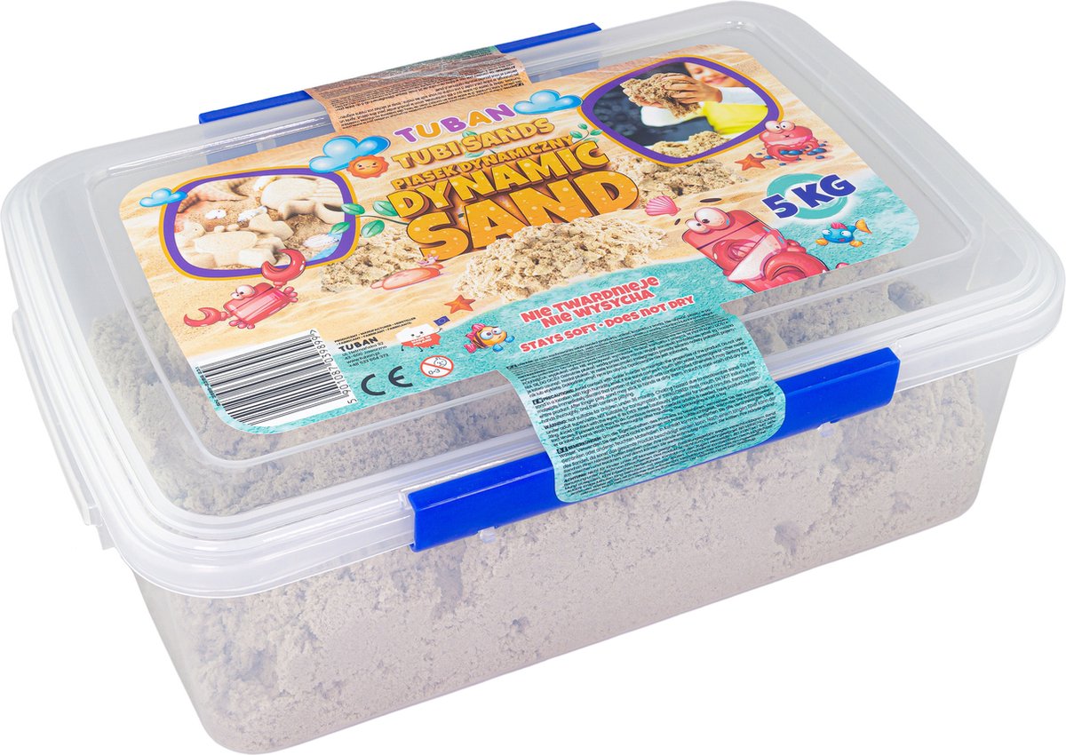 Tuban - Dynamischer Sand – Natur 5 kg im Mehrwegbehälter, Schmuck Kinetischer Sand für Kinder, 3 Jahre, Mehrfarbig