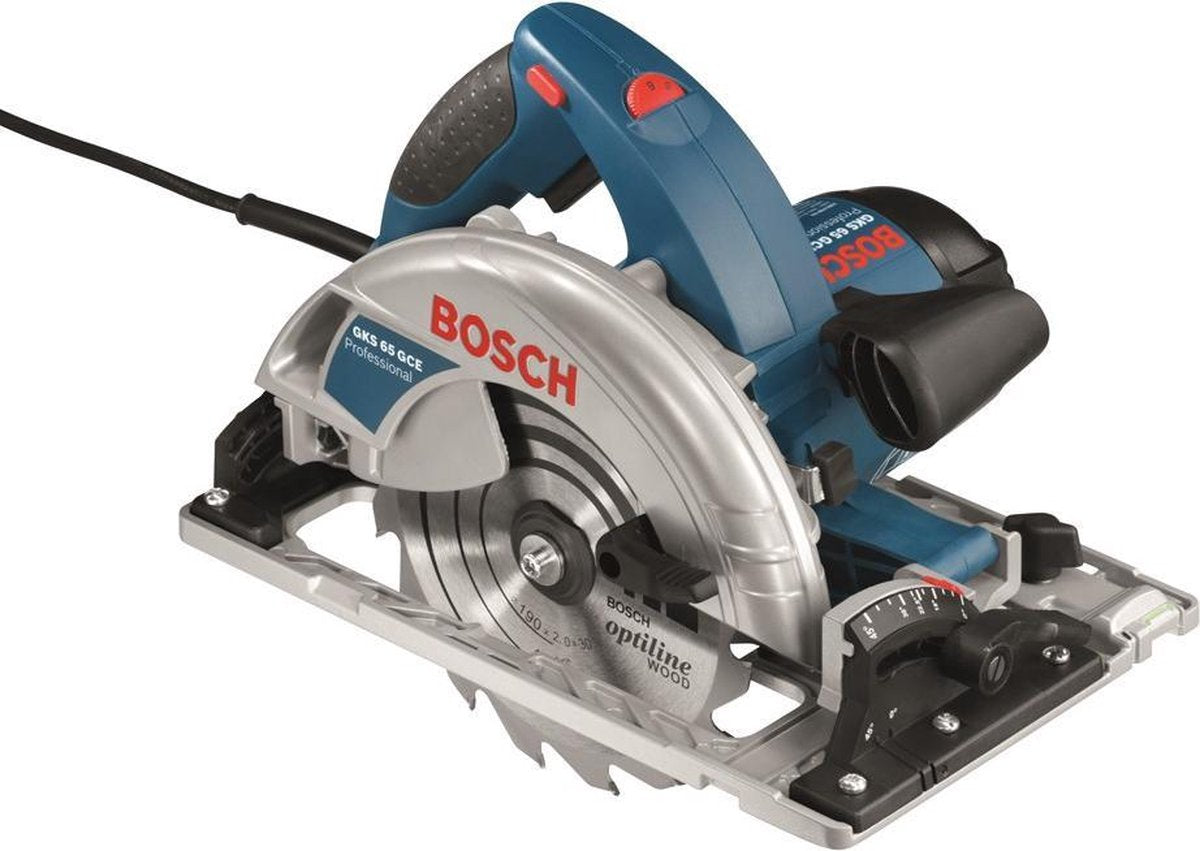 Bosch Professional GKS 65 GCE Kreissäge - Absaugadapter, HM-Sägeblatt 190 mm ø, Innensechskantschlüssel SW 5