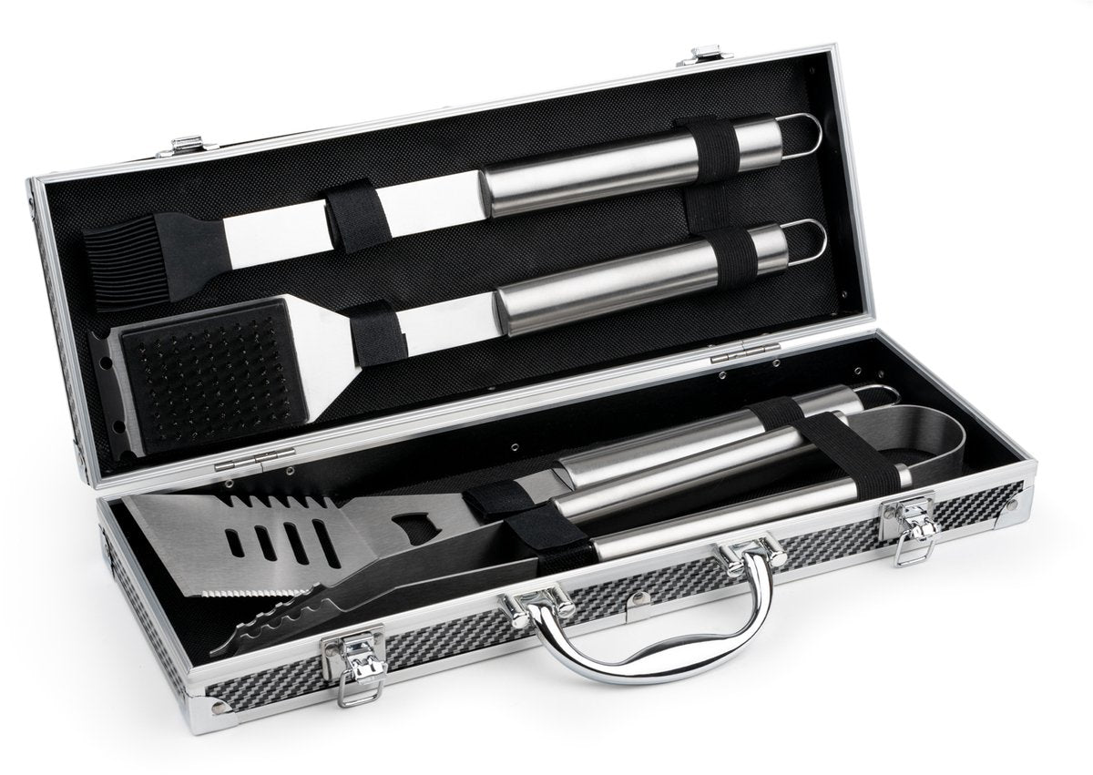 Leopold vienna - barbecuegereedschap 4-delige set in grillkoffer - bbq accessoires