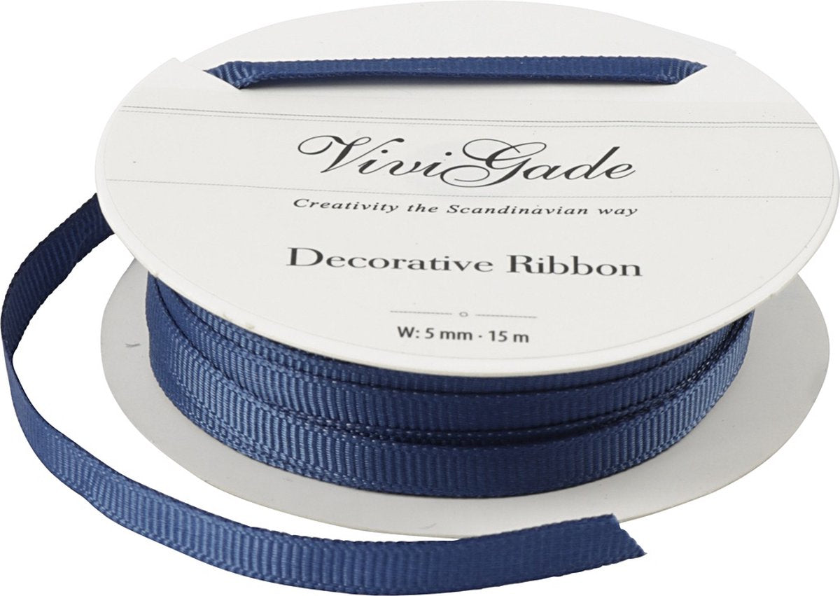 Vivi Gade Dekorationsband blau – Satin-Geschenkband – DIY-Geschenkverpackungen, Bastelprojekte – hochwertige Verpackungsbänder für Blumendekoration – B 6 mm – Länge 15 m – 1 Rolle