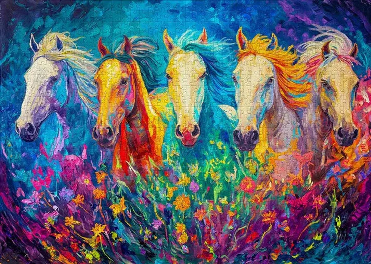 Genießen Sie das bunte Puzzle mit 1000 Tieren im Galopp.