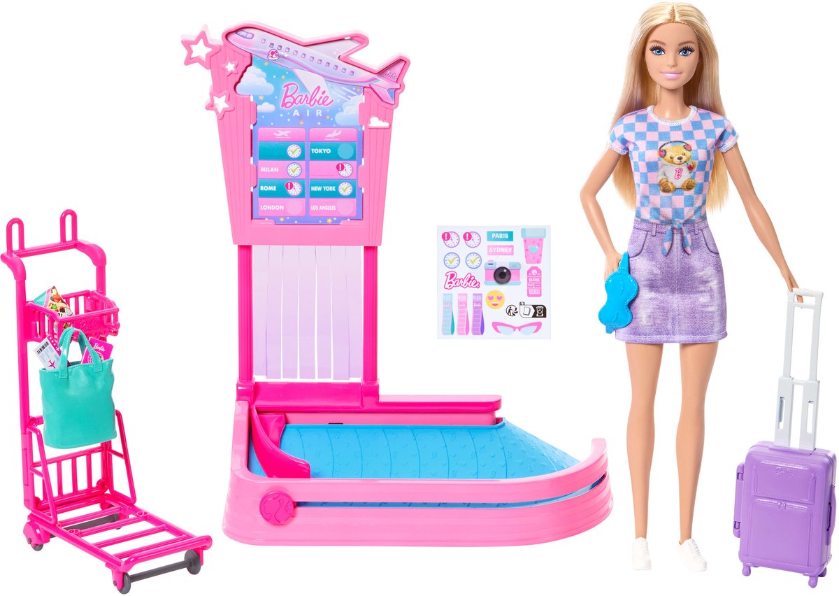 Barbie „Malibu“ Reisepuppe – Spielset mit Gepäckgürtel und Zubehör