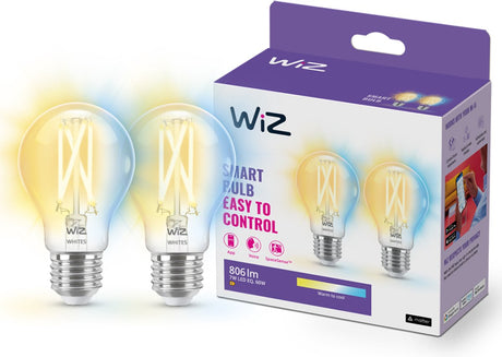 Wiz-Filamentlampe im 2er-Pack – warmes bis kühles weißes Licht – intelligente LED-Beleuchtung – E27-Fassung – 60 W – transparent – WLAN