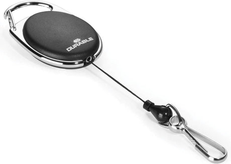Robuster Aufrollmechanismus mit Karabiner schwarz