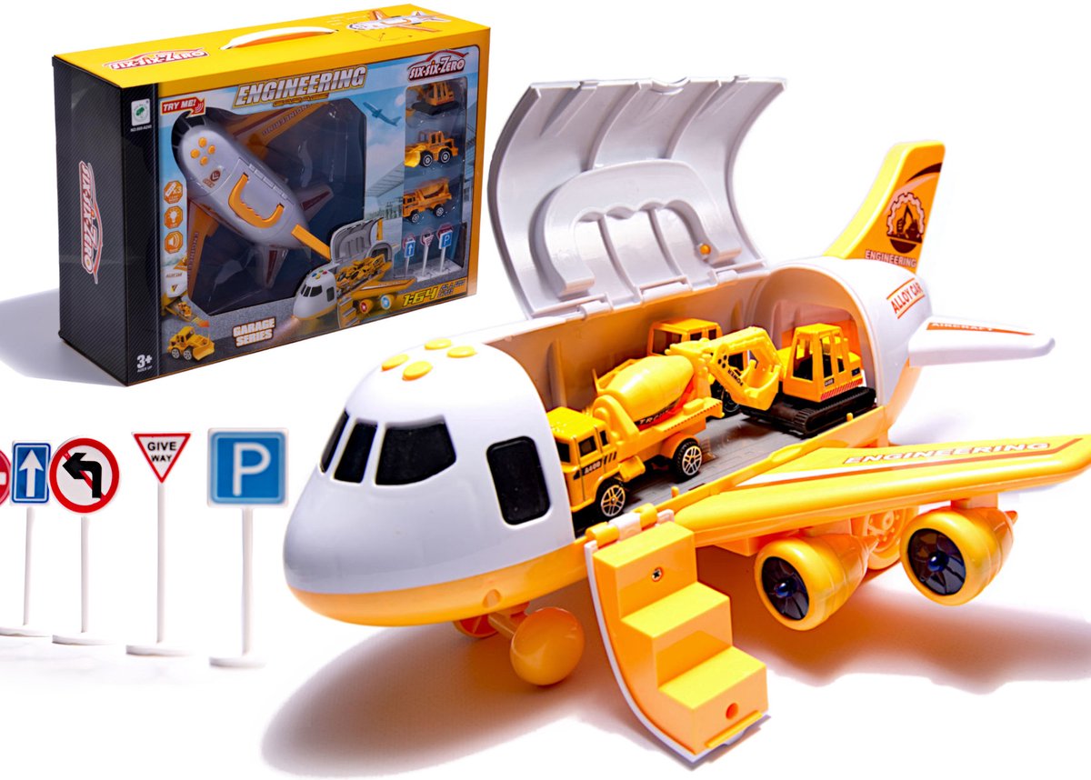Markenloses Transportflugzeug + 3 Baufahrzeuge