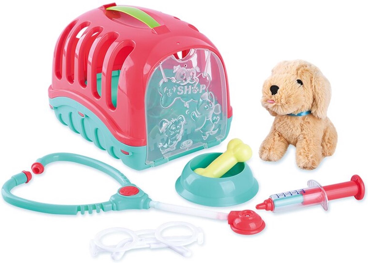 Playgo Tier-Reisekäfig mit Kuscheltier-Welpe – 7-teilig.