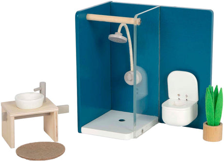 Kleines Fuß-Puppenhausmöbel-Badezimmer aus Holz