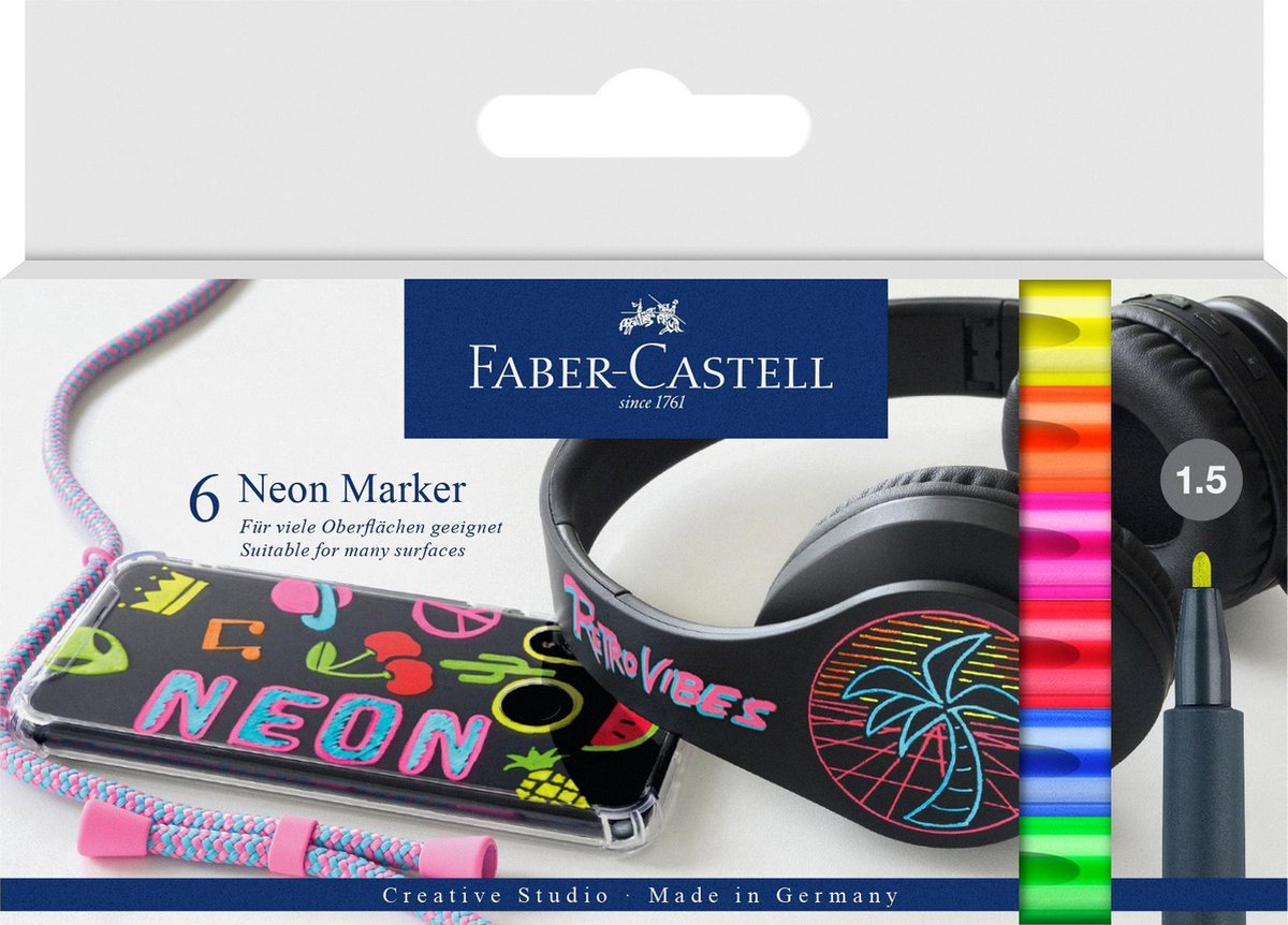 Faber-Castell Neon-Marker – Etui 6 Stück – Deko-Marker – FC-160806