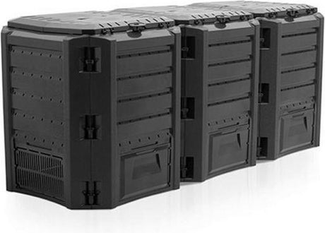 Markenloses Sans-Marque-Kompostsystem 1200 Liter – 3 Fässer – Kompostsystem mit 3 Fässern 1200 l – Schwarz