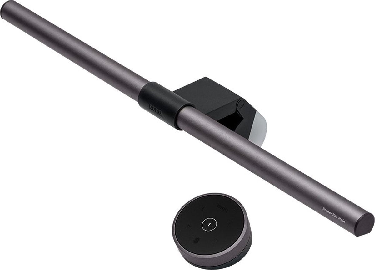 Benq Monitorlampe Screenbar Halo – dimmbare LED-Lampe mit USB – auch für gebogene Monitore – Klemmlampe inklusive kabelloser Fernbedienung – einstellbare Farbe – 50 cm – schwarz – als Schreibtischlampe verwendbar