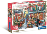 Clementoni Puzzle Weihnachtspuzzle 500 Teile verschneites Dorfplakat.