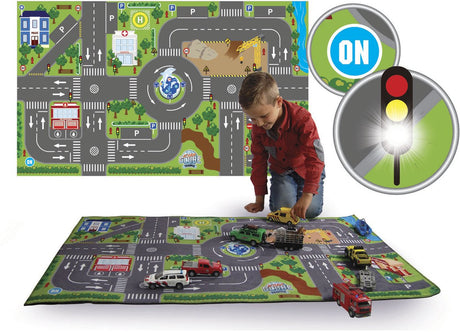 Kinder-Globus-Verkehrsspielmatte mit LED-Ampeln