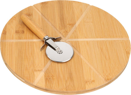 Kesper Pizza-Servierbrett mit Pizzaschneider – Bambusholz – 32 cm – rund – Schneidebrett Küchenhelfer