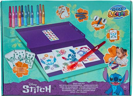 Canenco Disney Stitch – Sprühstift-Set Deluxe – Blasstifte und Schablonen – Zeichenset für Kinder