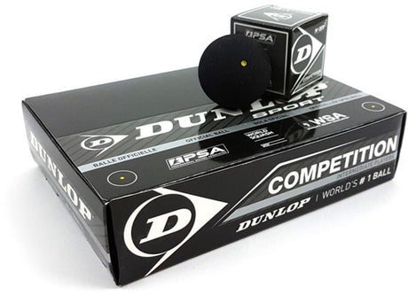 Dunlop competition squashballen gele stip - zwart - 12 stuks