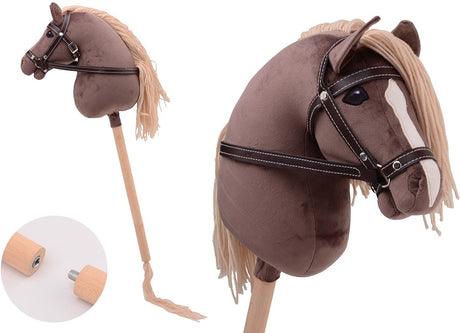 Johntoy Holly Horse - Steckenpferd de Luxe mit kurzem Stock, ca. 80 cm mit Halfter, Steckenpferd zum Reiten zum Reiten für Kinder ohne Ton