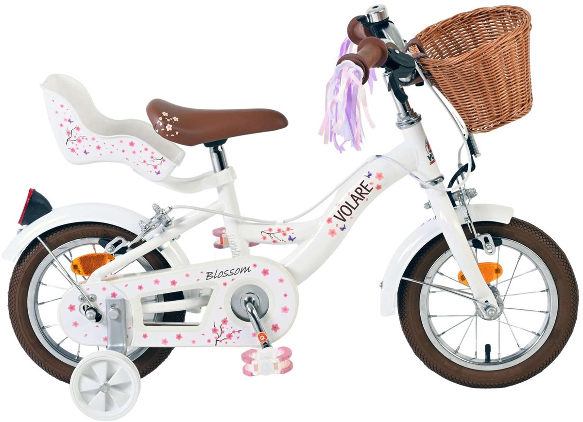 Volare Blossom Children's Bicycle - Mädchen - 12 Zoll - Weiß - Zwei Handbremsen