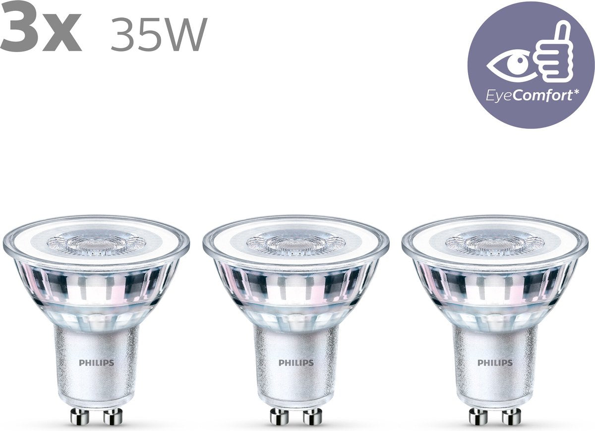 Philips led energiezuinige spot - 35 w - gu10 - warmwit licht - 3 stuks - bespaar op energiekosten