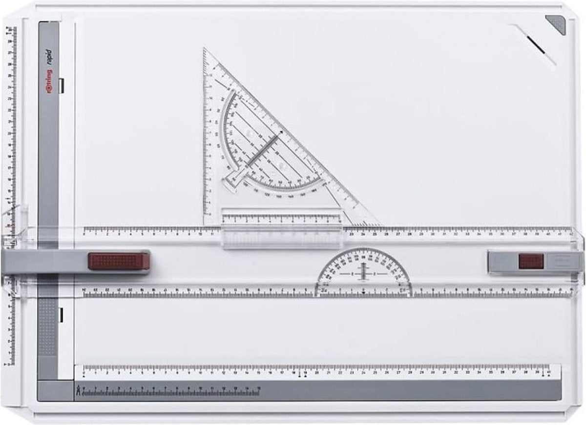Rotring Schnellzeichentisch mit Vortragskoffer | integriertes Lineal, Zirkel und Winkel | Zeichenbrett im A3-Format