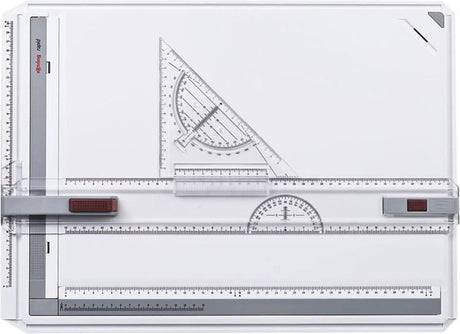 Rotring Schnellzeichentisch mit Vortragskoffer | integriertes Lineal, Zirkel und Winkel | Zeichenbrett im A3-Format