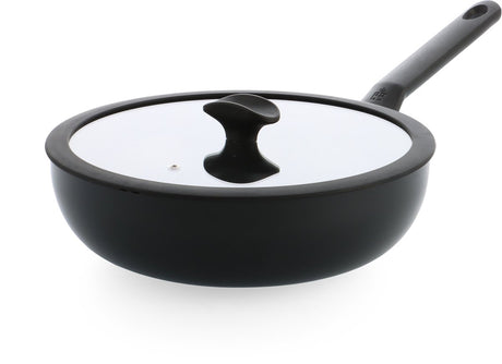 BK Enjoy Wok-Pfanne 28 cm – 4,2 l – PFAs-freie Antihaftbeschichtung – Wok-Pfanne Induktion – Keramikpfanne – ofenfest bis 160 °C – Kaltgriffe – mit Glasdeckel – Schwarz